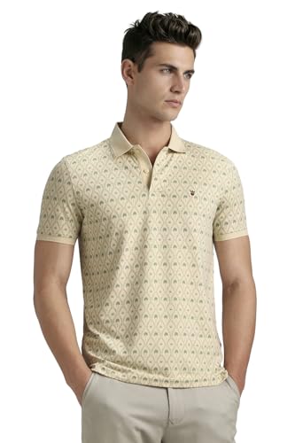 Men Bamboo Blend Beige Print Polo Neck Summer Casual T-Shirt