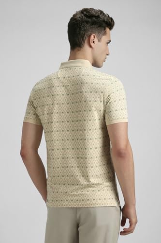 Men Bamboo Blend Beige Print Polo Neck Summer Casual T-Shirt