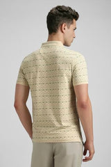 Men Bamboo Blend Beige Print Polo Neck Summer Casual T-Shirt