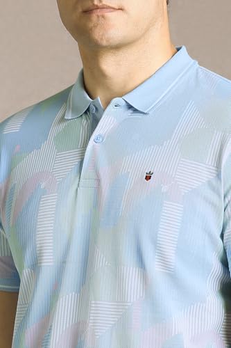 Men Light Blue Print Polo Neck T-Shirt