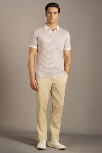Men Beige Stripe Polo Neck T-Shirt