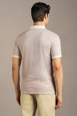 Men Beige Stripe Polo Neck T-Shirt