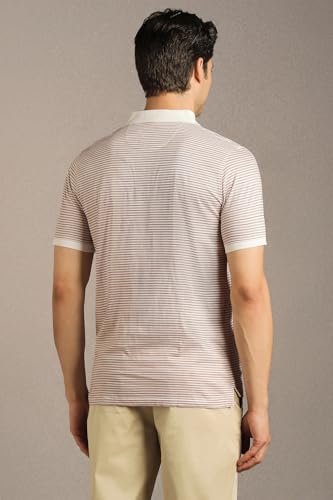 Men Beige Stripe Polo Neck T-Shirt