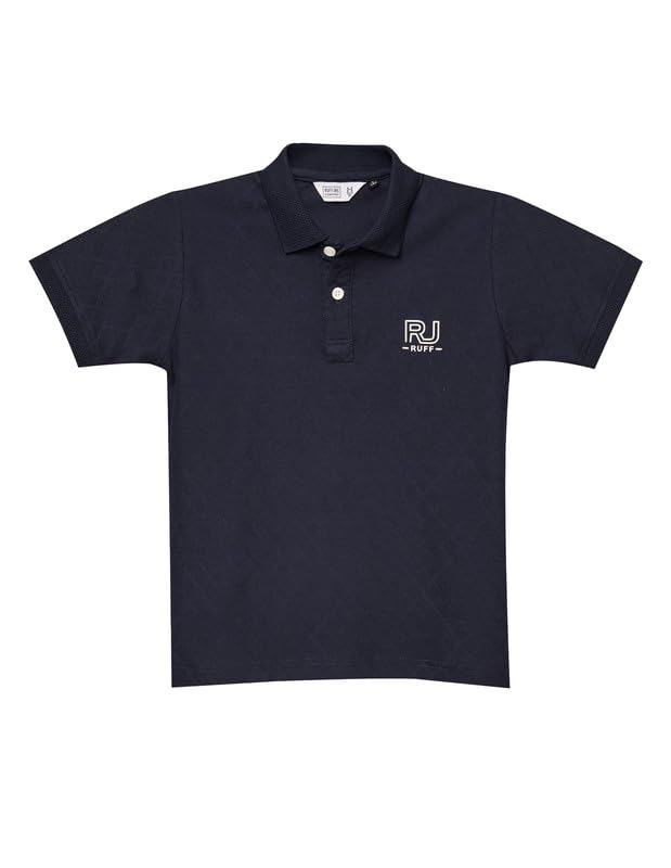 RUFF Boys Navy Blue Textured Polo T-Shirt | Half Sleeves | Casual Wear