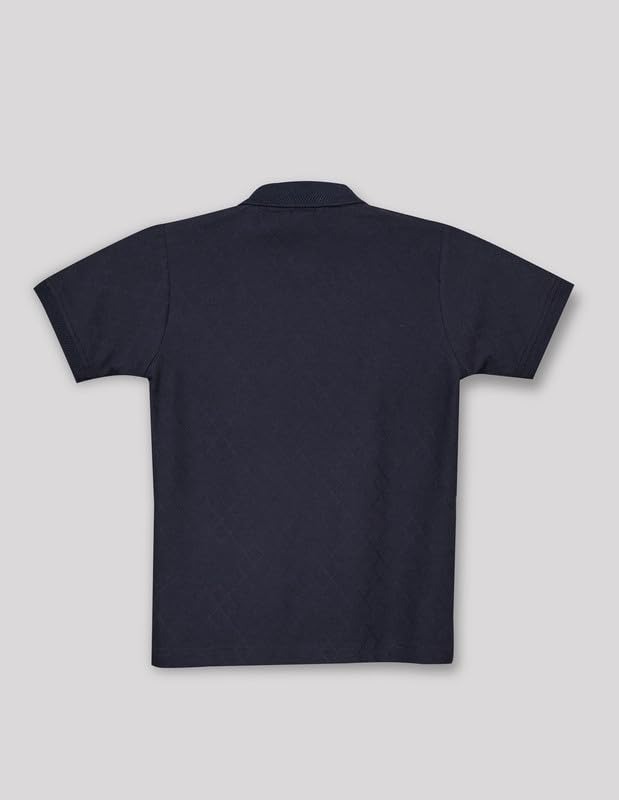 RUFF Boys Navy Blue Textured Polo T-Shirt | Half Sleeves | Casual Wear