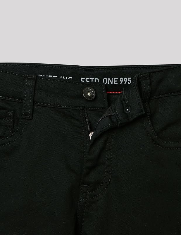 RUFF Solid Cotton Poly Jeans | Full Length | Fixed Waist | Regular Fit | Casual Wear Black