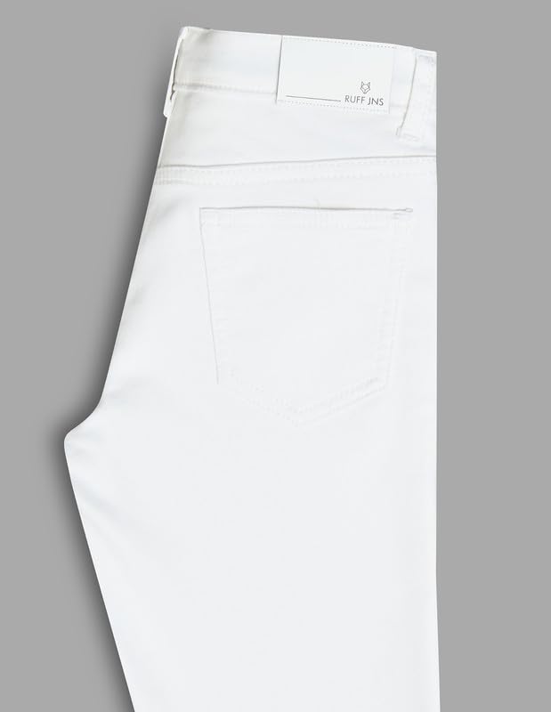 RUFF Solid Cotton Poly Jeans | Full Length | Fixed Waist | Regular Fit | Casual Wear White