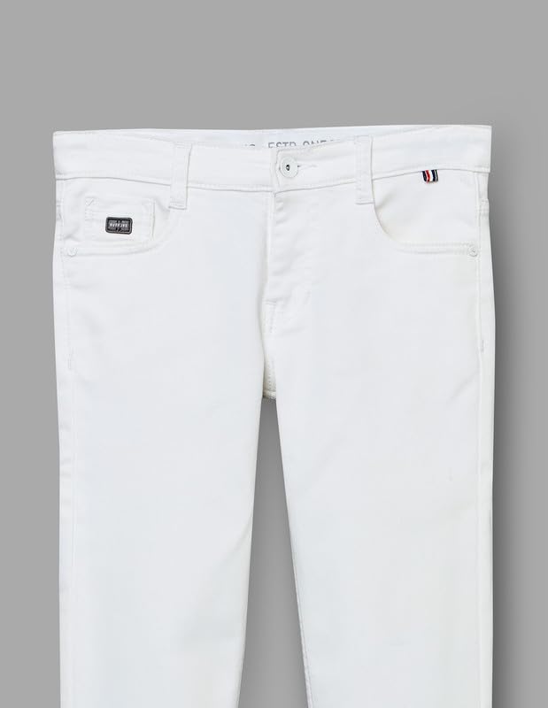 RUFF Solid Cotton Poly Jeans | Full Length | Fixed Waist | Regular Fit | Casual Wear White