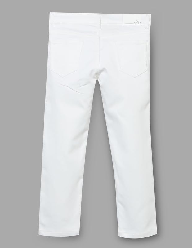 RUFF Solid Cotton Poly Jeans | Full Length | Fixed Waist | Regular Fit | Casual Wear White
