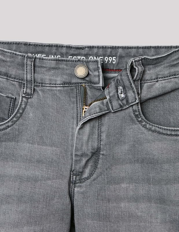 RUFF Grey Wash Straight Fit Denim Jeans | Full Length | Casual Wear
