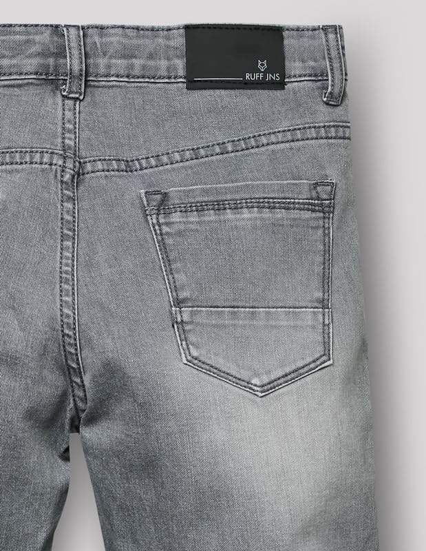 RUFF Grey Wash Straight Fit Denim Jeans | Full Length | Casual Wear