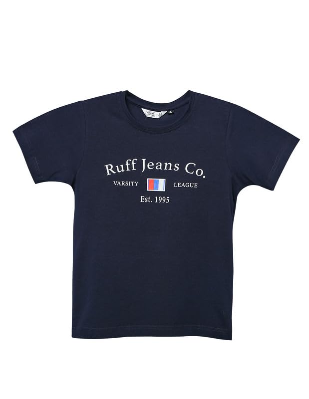 RUFF Printed Cotton T-Shirt | Round Neck | Half Sleeves | Regular Fit | Casual Wear Navy