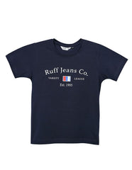 RUFF Printed Cotton T-Shirt | Round Neck | Half Sleeves | Regular Fit | Casual Wear Navy