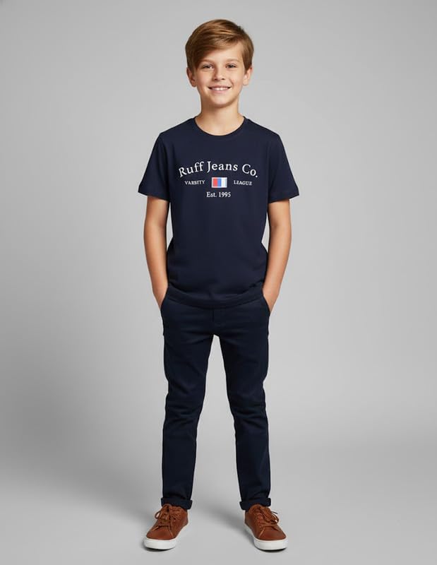 RUFF Printed Cotton T-Shirt | Round Neck | Half Sleeves | Regular Fit | Casual Wear Navy