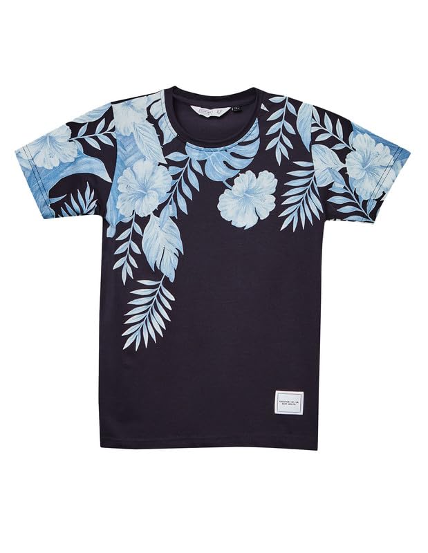 RUFF Navy Blue Round Neck Printed T-Shirt | Half Sleeves | Casual Wear