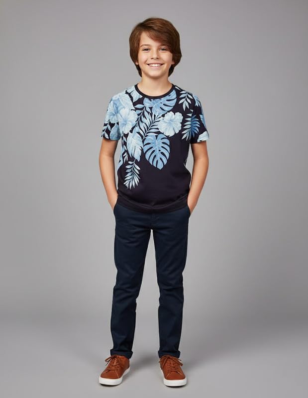 RUFF Navy Blue Round Neck Printed T-Shirt | Half Sleeves | Casual Wear