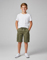 RUFF Solid Cotton Shorts | Knee Length | Round Elastic | Regular Fit | Casual Wear Olive
