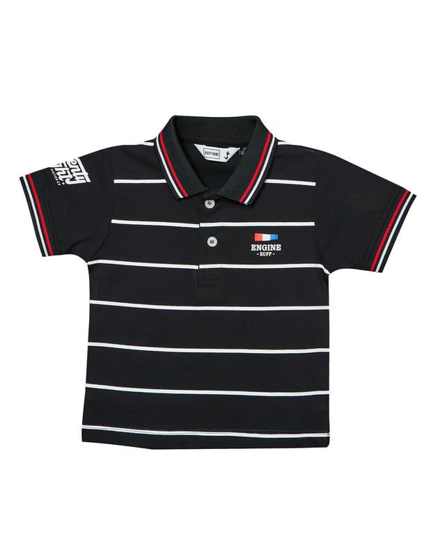 RUFF Navy Blue Striper Polo Neck T-Shirt | Half Sleeves | Casual Wear