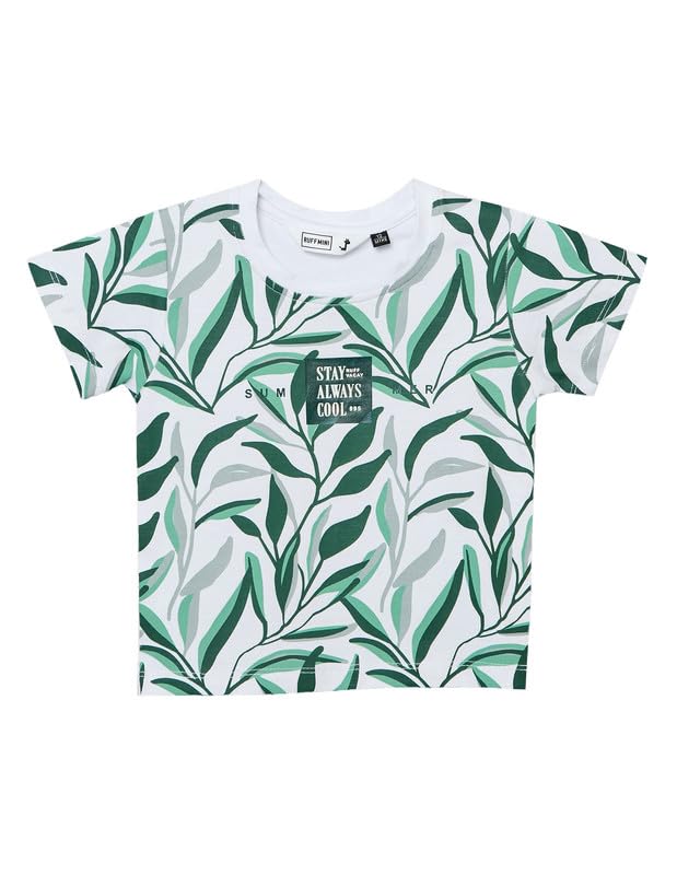 RUFF Green Tropical Print Round Neck T-Shirt | Half Sleeves | Casual Wear