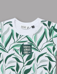 RUFF Green Tropical Print Round Neck T-Shirt | Half Sleeves | Casual Wear
