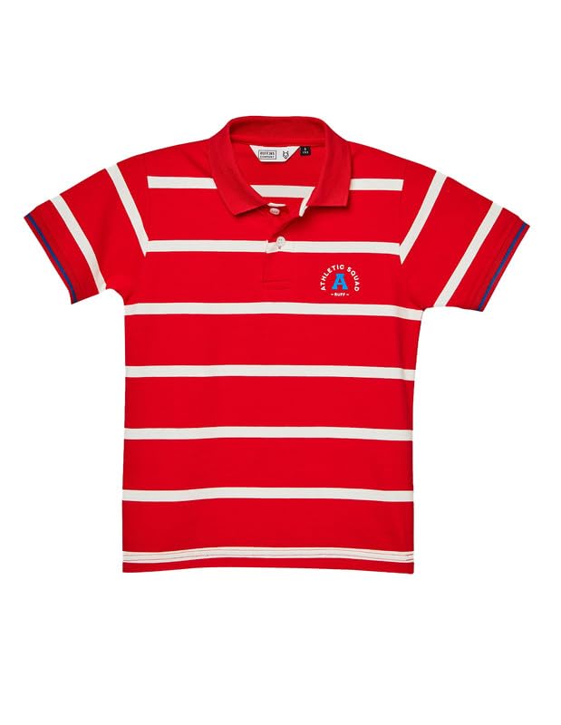 RUFF Boys Red Striped Polo T-Shirt | Half Sleeves | Casual Wear