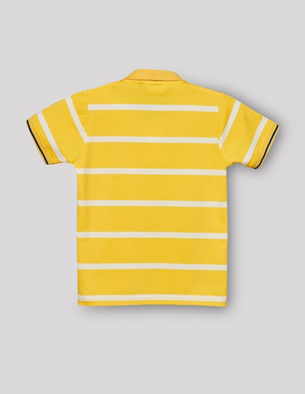 RUFF Boys Lemon Yellow Striped Polo T-Shirt | Half Sleeves | Casual Wear