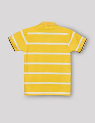 RUFF Boys Lemon Yellow Striped Polo T-Shirt | Half Sleeves | Casual Wear