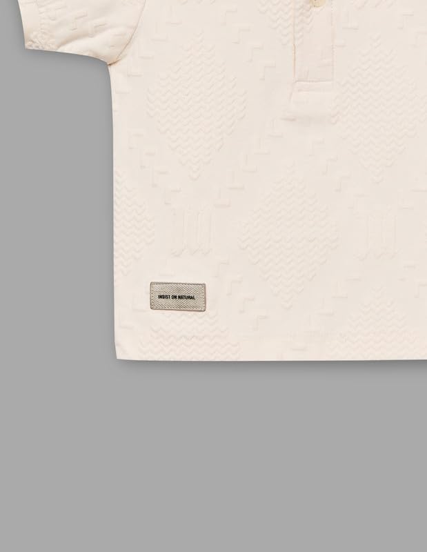 RUFF Off White Self Textured Polo Neck T-Shirt | Half Sleeves | Casual Wear