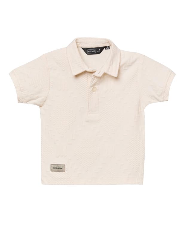 RUFF Off White Self Textured Polo Neck T-Shirt | Half Sleeves | Casual Wear