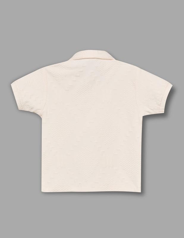 RUFF Off White Self Textured Polo Neck T-Shirt | Half Sleeves | Casual Wear