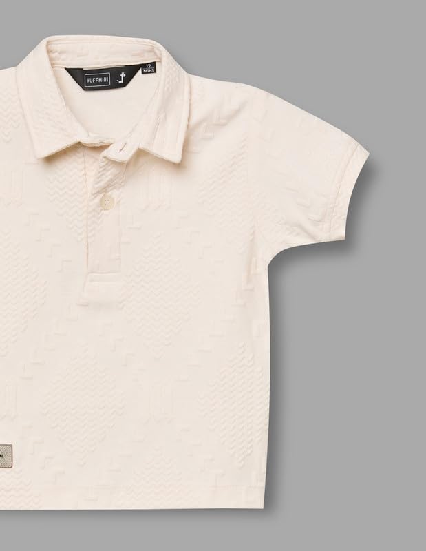 RUFF Off White Self Textured Polo Neck T-Shirt | Half Sleeves | Casual Wear
