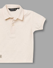 RUFF Off White Self Textured Polo Neck T-Shirt | Half Sleeves | Casual Wear