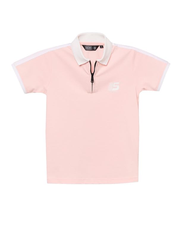 RUFF Boys Pink Zip Collar Polo T-Shirt | Half Sleeves | Casual Wear