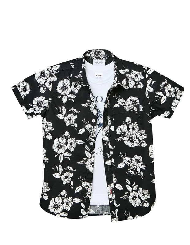 RUFF Printed Cotton Shirt | Collared Neck | Full Sleeves | Regular Fit | Casual Wear Black