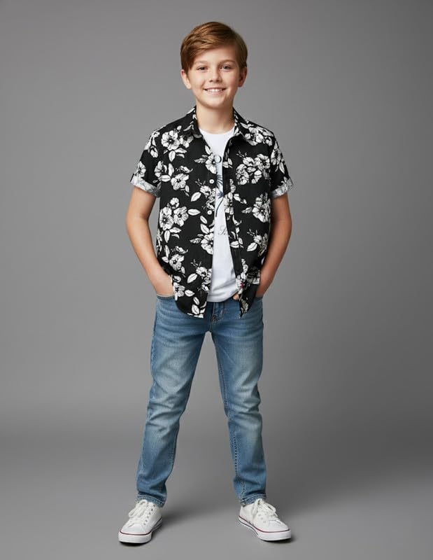 RUFF Printed Cotton Shirt | Collared Neck | Full Sleeves | Regular Fit | Casual Wear Black
