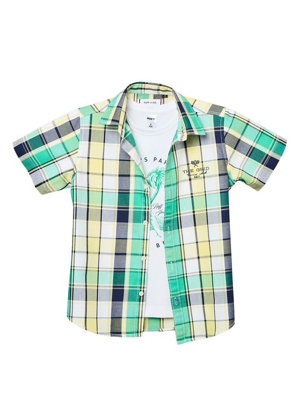RUFF Casual Green Checks Shirt with Half Sleeves T-Shirt | Half Sleeves | Casual Wear