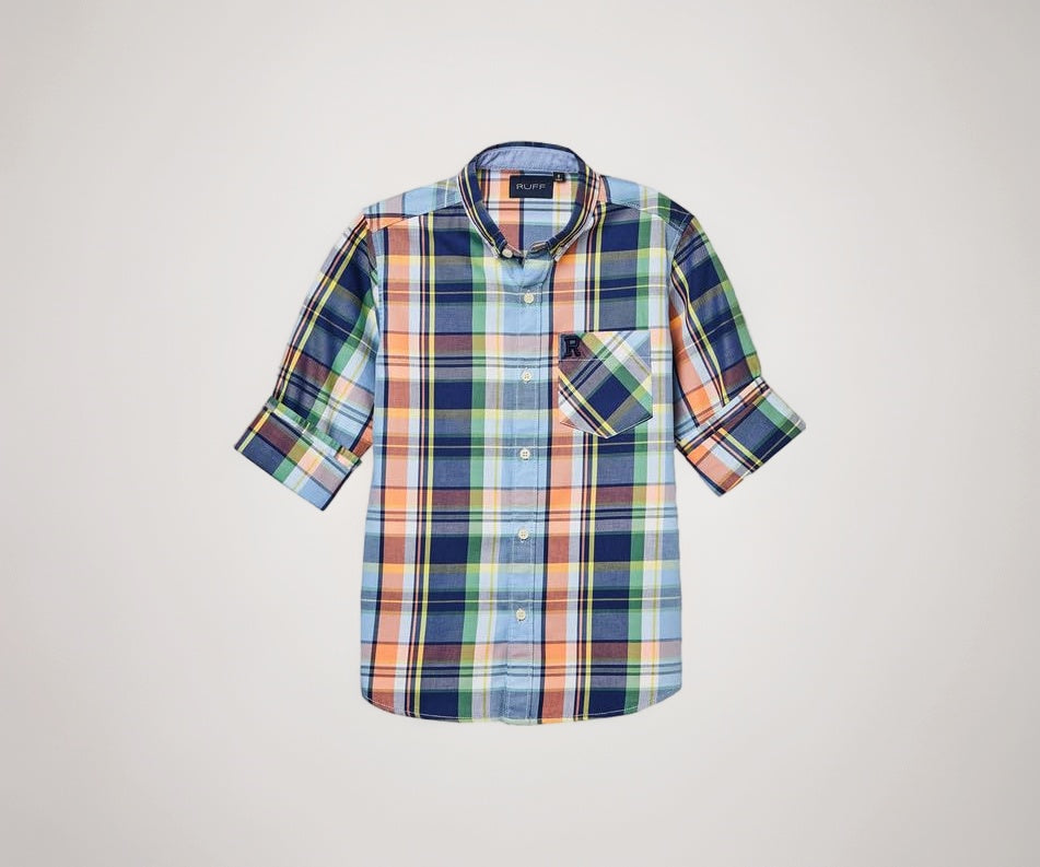 RUFF Casual Blue Checks Shirt with Button Down Collar | Full Sleeves | Casual Wear
