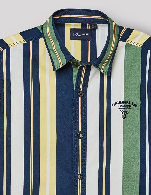 RUFF Striped Cotton Shirt | Collared Neck | Full Sleeves | Regular Fit | Casual Wear Green