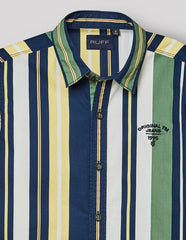 RUFF Striped Cotton Shirt | Collared Neck | Full Sleeves | Regular Fit | Casual Wear Green