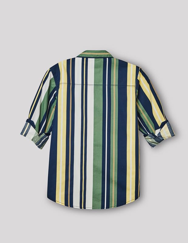 RUFF Striped Cotton Shirt | Collared Neck | Full Sleeves | Regular Fit | Casual Wear Green