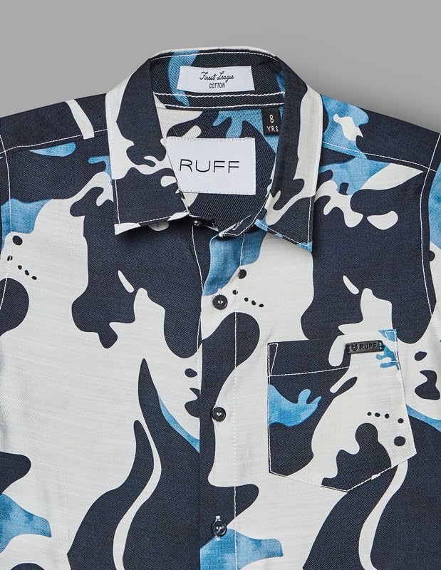 RUFF Printed Cotton Shirt | Collared Neck | Half Sleeves | Regular Fit | Casual Wear Navy