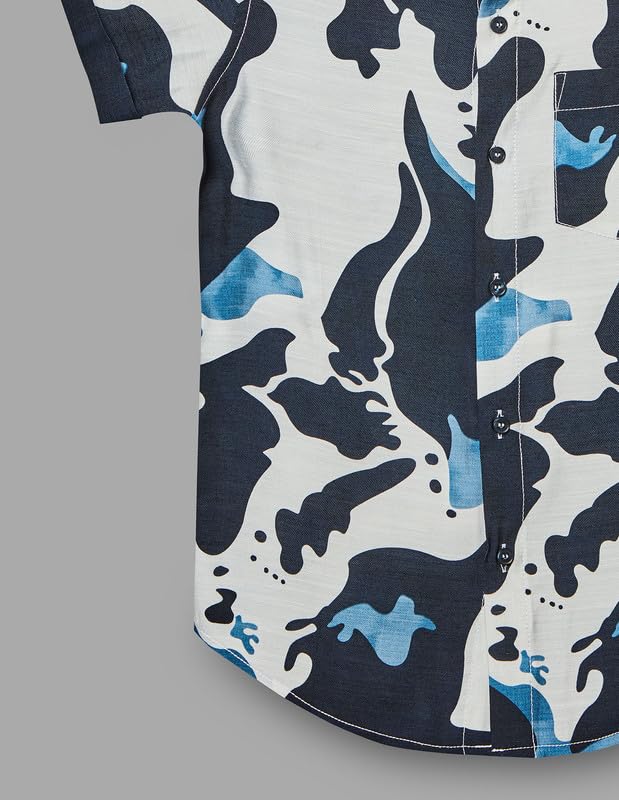 RUFF Printed Cotton Shirt | Collared Neck | Half Sleeves | Regular Fit | Casual Wear Navy