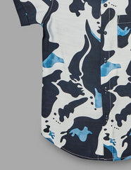 RUFF Printed Cotton Shirt | Collared Neck | Half Sleeves | Regular Fit | Casual Wear Navy