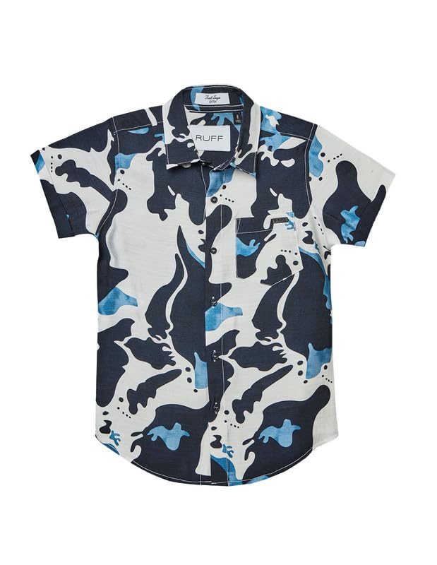 RUFF Printed Cotton Shirt | Collared Neck | Half Sleeves | Regular Fit | Casual Wear Navy