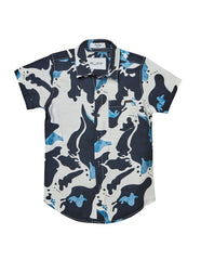RUFF Printed Cotton Shirt | Collared Neck | Half Sleeves | Regular Fit | Casual Wear Navy