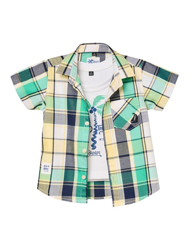RUFF Casual Green Checks Shirt with Sleeveless T-Shirt | Half Sleeves | Casual Wear