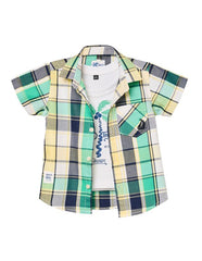 RUFF Casual Green Checks Shirt with Sleeveless T-Shirt | Half Sleeves | Casual Wear