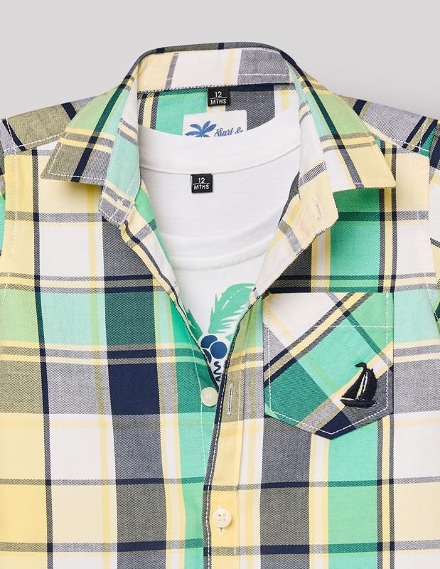 RUFF Casual Green Checks Shirt with Sleeveless T-Shirt | Half Sleeves | Casual Wear