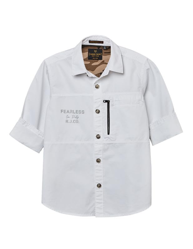 RUFF Solid Cotton Shirt | Collared Neck | Full Sleeves | Regular Fit | Casual Wear White