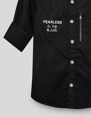 RUFF Solid Cotton Shirt | Collared Neck | Full Sleeves | Regular Fit | Casual Wear Black